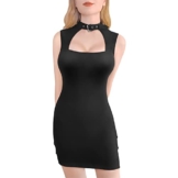 LittleForBig Damen Baumwoll Ärmellos Cyber Goth Kragen Mini Kleid Rock Schwarz XXXL - 1