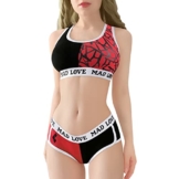 LittleForBig Damen Baumwolle Camisole und Höschen Sport Loungewear Bralette Set-MAD Love Schwarz S - 1