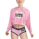 LittleForBig Damen Bunnywatch Cosplay Gaming Lässig Regular Fit Langer Ärmel Kordelzug Cropped Hoodie Jacke Rosa L - 1