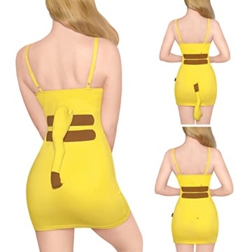 LittleForBig Damen Cosplay Ich Wähle Dich Baumwolle Overall Strampler Bodycon Minikleid mit abnehmbarem Schwanz Gelb XL - 3