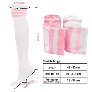 LittleForBig Knie hoch Schulmädchen Lange gestreifte Tube Strümpfe College Style Socken 2 Paar - Weiß und Rosa - 3