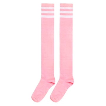 LittleForBig Knie hoch Schulmädchen Lange gestreifte Tube Strümpfe College Style Socken 2 Paar - Weiß und Rosa - 5