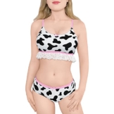LittleForBig Spitzenbesatz Damen Nachtwäsche Träger Pyjama Cami Top und Shorts Dessous Bralette Loungewear Set - Milchkuh Weiß XL - 1