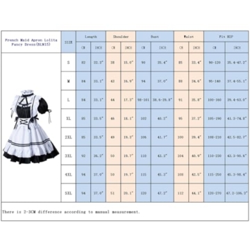 Sissy Maid Kleid Größen Tabelle