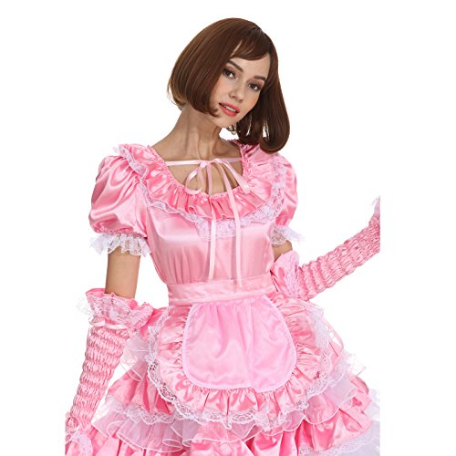 Sissy Damen Dienstmädchen Kleid in Rosa – Satin Traumkleid