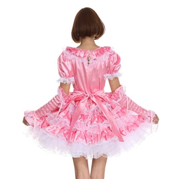Sissy Damen Dienstmädchen Kleid in Rosa – Satin Traumkleid mit Schürze & Schloss Rücken