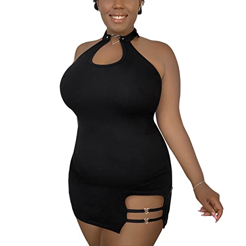 Crossdresser Schwarzes Halterneck Minikleid – figurbetont mit Herz-Akzenten