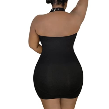 Schwarzes Bodycon Kleid – Halterneck Minikleid mit Herz-Details