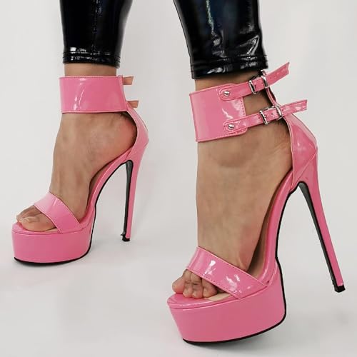 Rosa Plateau High Heels – Stiletto Sandaletten mit Knöchelriemen bis 45