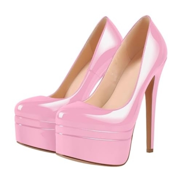 Meinabsatz Damen Plateau Pumps Klassische High Heels Stiletto Plattform Abendschuh Partyschuh Lackleder Rosa 45 EU - 2