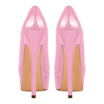 Meinabsatz Damen Plateau Pumps Klassische High Heels Stiletto Plattform Abendschuh Partyschuh Lackleder Rosa 45 EU - 3