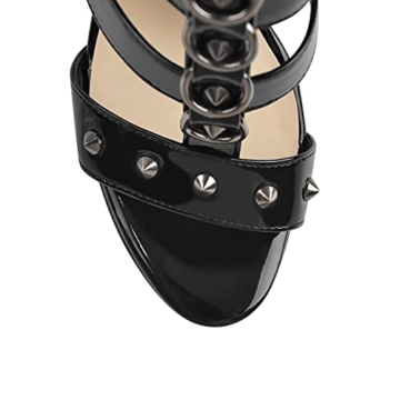 Only maker Damen Plateau Sandalen T-Spange High Heels mit Nieten Lackoptik Stiletto Absatz Sandaletten Schwarz 37 EU - 3