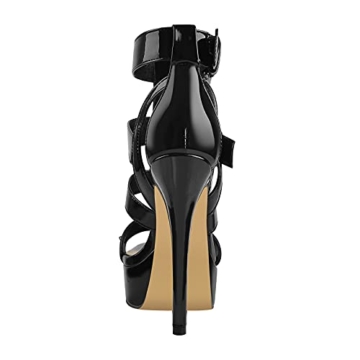 Only maker Damen Plateau Sandalen T-Spange High Heels mit Nieten Lackoptik Stiletto Absatz Sandaletten Schwarz 37 EU - 4