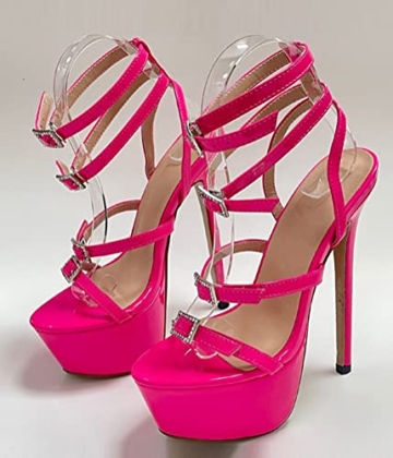 ORANDESIGNE Sexy High Heels für Damen Sommersandalen mit Fischmaul Gefrostete 16cm Stiletto Sandalen mit Offenem Zeh und Schnalle Party Pumps Schuhe L Rose 39 EU - 5