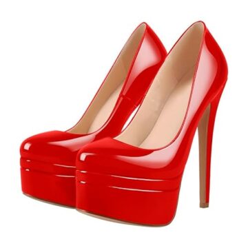 Meinabsatz Damen Plateau Pumps Klassische Geschichtete Plattform High Heels Stiletto Damenschuhe Lackoptik Rot 40 EU - 3