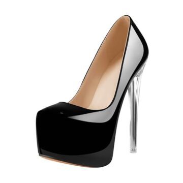Meinabsatz Damen Stiletto High Heels Plateau Pumps Elegante Damenschuhe Party Kleid Stöckelschuhe Lack Schwarz 43 EU - 2