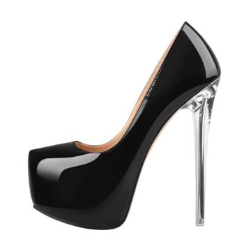 Meinabsatz Damen Stiletto High Heels Plateau Pumps Elegante Damenschuhe Party Kleid Stöckelschuhe Lack Schwarz 43 EU - 1