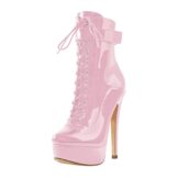 MissHeel Plateau Stiefeletten Schnürstiefel mit Absatz Stilettos Boot High Heels Damenschuhe Pink EU 46 - 1