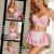 RSLOVE Damen Dessous Sets Kostüm - Sexy Maid Outfit Unterwäsche Negligee Kleid für Cosplay Rosa L - 3