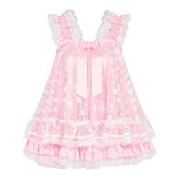 Satini Dessous Satin Sissy Babydoll-Stil Rüschen Rüschen Spitze Nachthemd Negligee Cosplay Nachtwäsche Kleid (Zartrosa - Weiß, XL) - 1