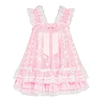 Satini Dessous Satin Sissy Babydoll-Stil Rüschen Rüschen Spitze Nachthemd Negligee Cosplay Nachtwäsche Kleid (Zartrosa - Weiß, XL) - 1