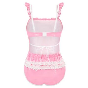 LittleForBig Ärmellos Verstellbare Träger Kunstleder Glänzend Onesie Schlafanzug Bodysuit - Latex-Like Babygirl in Training Strampler Rosa L - 6