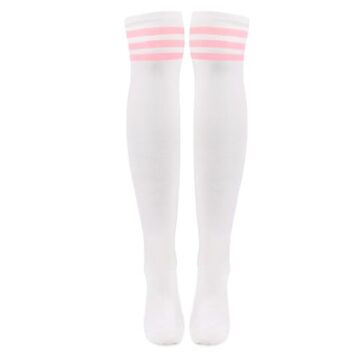 LittleForBig Knie Hoch Dick und Weich Schulmädchen Lange Gestreifte Tube Strümpfe College Style Socken 2 Paar L - Weiß und Rosa - 3