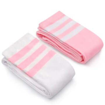 LittleForBig Knie Hoch Dick und Weich Schulmädchen Lange Gestreifte Tube Strümpfe College Style Socken 2 Paar L - Weiß und Rosa - 7