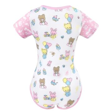 LittleForBig Seidiger Strampler Onesie Schlafanzug Bodysuit - Baby Cuties Strampler Rosa L - 2