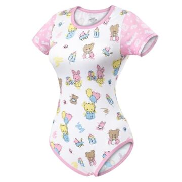 LittleForBig Seidiger Strampler Onesie Schlafanzug Bodysuit - Baby Cuties Strampler Rosa L - 5