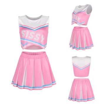 LittleForBig Unisex Ärmellose Loungewear Babydoll Cheer Sissy Croptop Minirock Bralette Set Rosa XL - 6