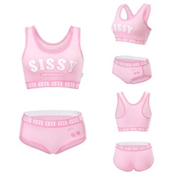 LittleForBig Unisex Baumwolle Camisole und Höschen Sport Loungewear Bralette Set – Sissy University Bralette Set Rosa L - 6