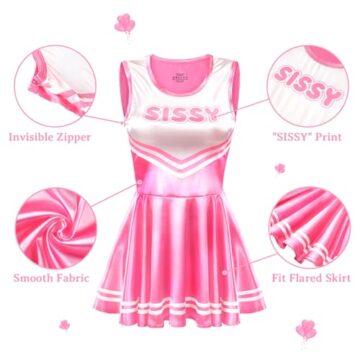 LittleForBig Unisex Seidiger Ärmelloser Overall Glänzender Satin Cheer Sissy Bodycon Mini Kleid Rock Hot Pink XL - 3