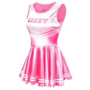 LittleForBig Unisex Seidiger Ärmelloser Overall Glänzender Satin Cheer Sissy Bodycon Mini Kleid Rock Hot Pink XL - 5