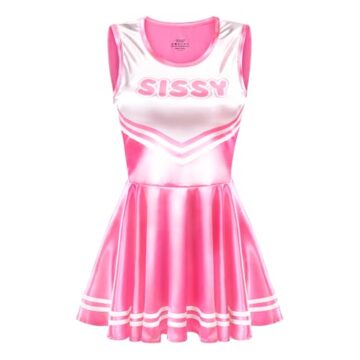 LittleForBig Unisex Seidiger Ärmelloser Overall Glänzender Satin Cheer Sissy Bodycon Mini Kleid Rock Hot Pink XL - 6