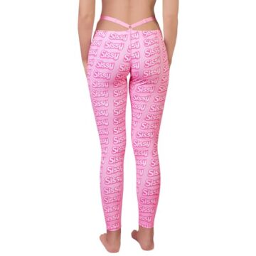 LittleForBig Unisex Soft Silky Y2k Thong Strap Sissy Yoga Pants Leggings – Allover-Print Rosa S - 2