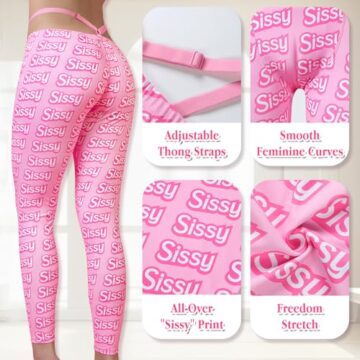 LittleForBig Unisex Soft Silky Y2k Thong Strap Sissy Yoga Pants Leggings – Allover-Print Rosa S - 3