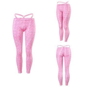 LittleForBig Unisex Soft Silky Y2k Thong Strap Sissy Yoga Pants Leggings – Allover-Print Rosa S - 5