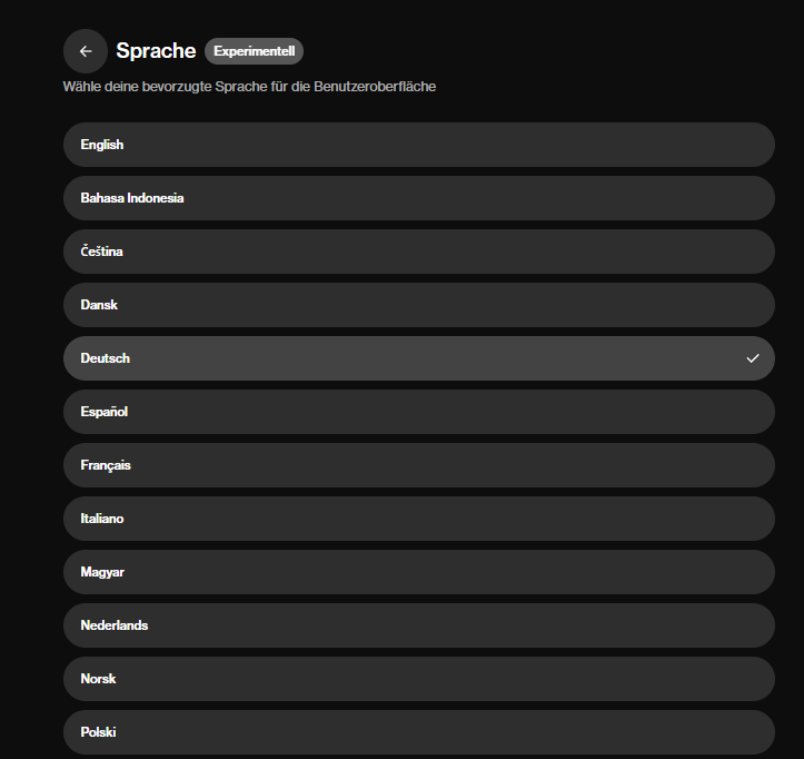 OurDream.ai Spracheinstellungen mit deutscher Benutzeroberfläche