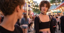 Sanftes Femboy Beitragsbild zu Femboy Geschichte – Der erste Blick auf dem Stadtfest