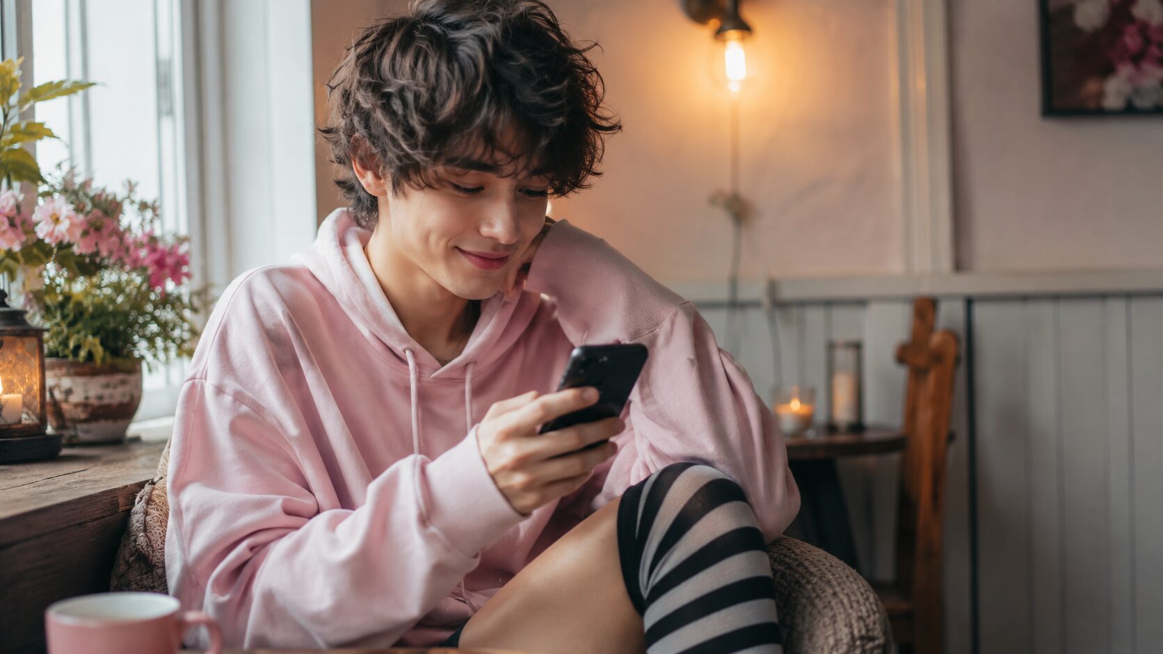 Sanftes Femboy Beitragsbild zu Femboy Geschichte – Die Nachricht, die nach Zuhause klang