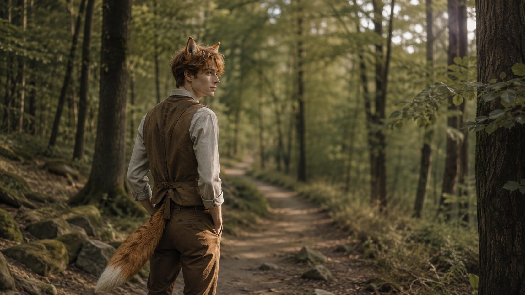 Stimmungsvolles Foxboy Beitragsbild zu Foxboy Geschichte – Der Waldweg und die neue Silhouette