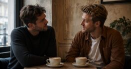 Stimmungsvolles Beitragsbild zur queeren Geschichte Schwule Geschichte – Zwei Cappuccino und eine Grenze