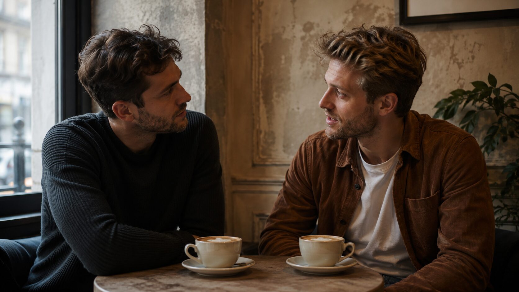 Stimmungsvolles Beitragsbild zur queeren Geschichte Schwule Geschichte – Zwei Cappuccino und eine Grenze